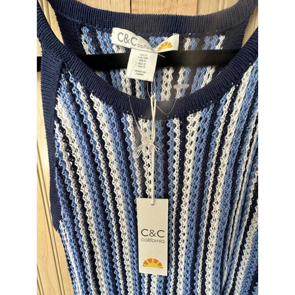C&C California Summer / Swim Cover Up Knit Dress Size Small Blue White NWT - Picture 4 of 5